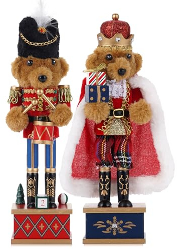 VorFor 2PCS Schiaccianoci Natale Grande Puppe,28cm Natalizio,Soldato Schiaccianoci Natale,Decorazione Del Caminetto(Il Bambino Orso + Il Re Orso),Regalo Di Natale Per Amici E Parenti