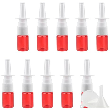 YANCAER Pack of 10, 5ml Red Nasal Spray Bottle with Long Nozzle – Refillable Bottle for Saline, Perfume, Liquids, Moisturizing Spray, Travel and DIY Packaging