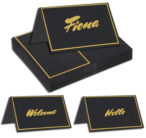 Tischkarten für Tischgedeck – 50 Stück leere Tischkarten mit Goldfolienrand (schwarz)