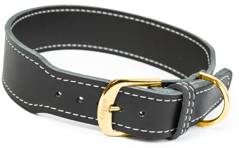 CopcoPet Hundehalsband Leder – Handgefertigtes Lederhalsband für mittelgroße, große Hunde – Halsband Hund – Verstellbar & Robust – Zoe, Schwarz, 45 – 50cm 40mm breit, Messing Beschläge