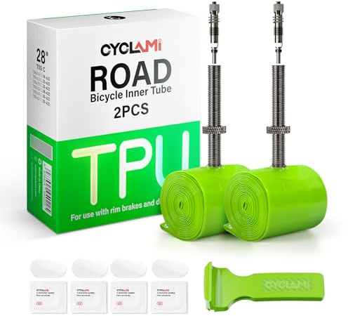 CYCLAMI TPU Schlauch Rennrad,2/4 Stück Abnehmbares Metall-Luftventil TPU Schlauch 700C x 23C/25C/28C/30C/32C,38g Fahrradschlauch FV:45/60/80MM, 1 x Reifenheber