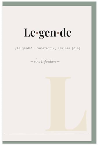 GLOWEN DESIGNS XXL Grußkarte A4 | The Definition Series | Witzige Definition | Abschiedskarte Kollege Kollegin Ruhestand Abitur Jubiläum | inkl. Umschlag | 400g Premium-Karton (Legende)