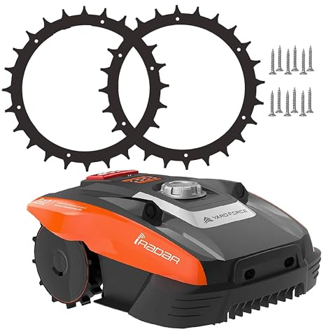 ROBO CLAWS Edelstahl Spikes ⌀168mm für Yardforce Mähroboter der EasyMow & COMPACT Serie – mehr Traktion & Grip – inkl. 12 Edelstahlschrauben (Schwarz)