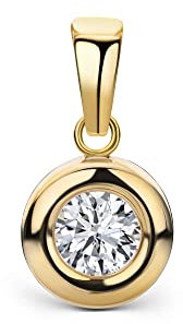 MIORE Schmuck, Solitär Anhänger mit Zirkonia Stein aus 9 Karat Gelbgold (375) – Kettenanhänger Gold, Anhänger Zirkonia rund, Anhänger für Ketten, Goldschmuck Damen