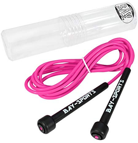 BAY Sports® PINK/ROSA Nylon Neon Springseil 310 cm Jump Rope PVC Kunststoff Sprungseil Skipping Profi Seil Jumprope rosarot hellrot