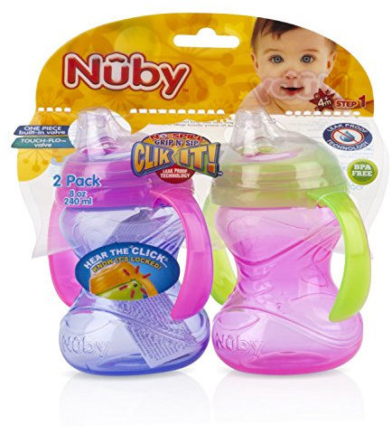 Nuby No Spill Clik-It Cup, 4 Months Plus, Pink/Purple