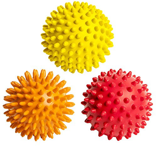 OCTOROX Bolas de masaje con pinchos para pies, espalda, manos, músculos, 3 rodillos masajeadores suaves a firmes para fascitis plantar, ejercicio, neuroequilibrio, terapia física, 3 pulgadas