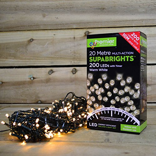 200 LED (16m) Premier Supabright LED Christmas Lights with Timer - Warm White