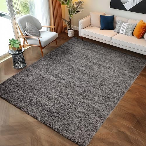 Carpettex Shaggy-Teppich, Hochflor, Wohnzimmer, Florhöhe 3 cm, einfarbig, Grau, 100 x 200 cm
