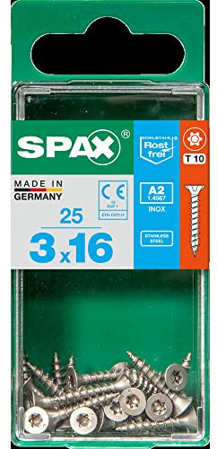 CAJA 25 uds. TORNILLO MADERA SPAX CAB. PLANA INOX A2 3,0x16mm SPAX