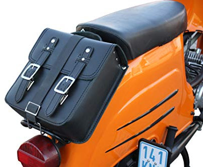 Kleine Leder Hecktasche mit Schnellverschluss Gepäckträger Tasche Packtasche Schwarz passend für Simson Schwalbe Sperber Star Spatz KR50 KR51 SR4 …