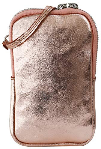 SH Leder Damen Echtleder Handytasche Umhängetasche Geldbörse Multifunktion Beutel Mini Bote Abnehmbar Verstellbar Schultergurt Handy bis 6,8 Zoll 11x18cm Jana G269 (Rose Gold)