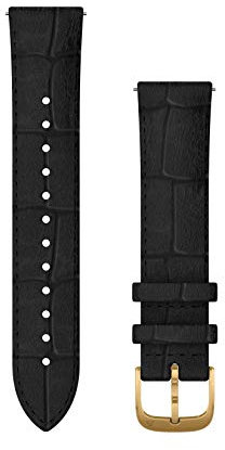Garmin Quick Release Bands (20 mm) - Black Embossed Leather Band with 24K Gold PVD Hardware