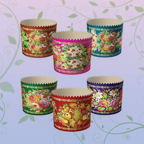 6pcs Baking Paper Molds for Easter Bread Cakes Panettone Paska Kulich (Zhostovo, 90 * 85 mm (Diameter*Height))