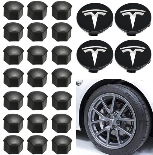 topfit für Tesla Radkappen-Kit Center Radkappen-Set Radmuttern Mutter-Abdeckung Mitte Logo Emblem Änderung Nabenabdeckung für Model Y Model 3 Model S Model X