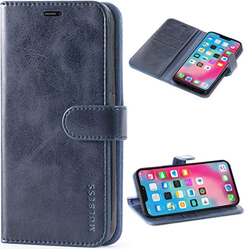 Mulbess Handy-Hülle für iPhone 12 / iPhone 12 Pro Schutzhülle, Magnet Handyhülle Leder, Flip Wallet Cover, Kartensteckplatz, Vintage Dunkel Blau