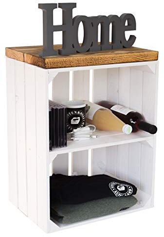 Sitzkiste Ablagetisch Sitzkiste aus unserer Johanna Obstkiste und massiven Holzplanken Schuhablage Schuhkommode Hocker aus Holz Maße 40 x 30 x 53cm L x T x H (Weiss und Planke geflammt)