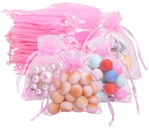 Naler 120 x Organzasäckchen Rosa Organzabeutel Organza Schmuck Säckchen Geschenktüten für Verpackung, 7 x 9 cm