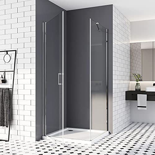 Duschkabine 80x90,Schwingtür Dusche Eckig mit Seitenwand Rahmenlos Pendeltür 180° 6mm ESG Sicherheitsglas 6mm ESG Sicherheitsglas Höhe 195cm
