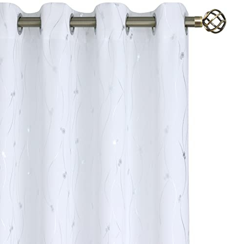 BGment Weiße Vorhänge, 160 cm Länge, 2 Paneele, Set mit Ösen, wärmeisoliert, Fenstervorhänge mit Wellenlinie und Punkten, Bedruckt für Schlafzimmer, jeder Vorhang 132 x 160 cm