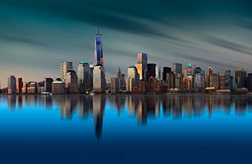 VLIES Fototapete-NEW YORK-(PF6528)-400x260 cm-Manhattan Brooklyn Bridge Times Square USA Amerika Insel Fluss Skyline Panorama Vintage Retro Dekor XXL Wandbild Poster Moderne Tapete