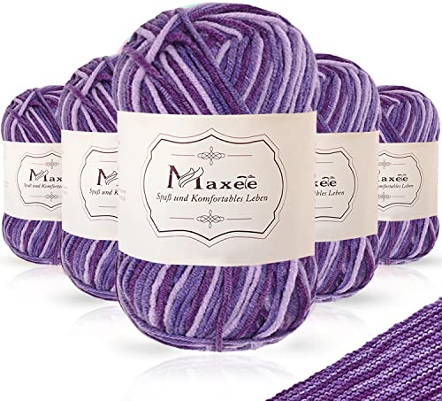 Maxee Handstrickgarn, 5x50 g Häkelgarn, Bunt Farbverlauf Acrylgarn zum Stricken, Weicher Wolle zum Häkeln, Mehrfarbiges Garn zum Stricken Häkeln und Basteln