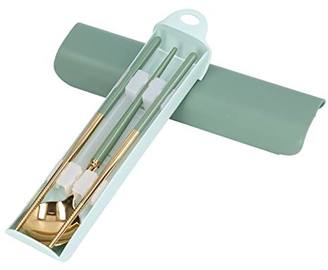 Juego de palillos y cucharas coreanas, juego de cubiertos de palillos portátiles con caja de almacenamiento, juego de cucharas y palillos de acero inoxidable reutilizables(Verde)