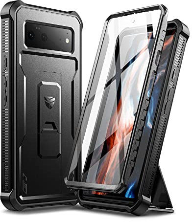 Dexnor Kompatibel mit Google Pixel 6 (5G) Hülle, [Eingebaute Displayschutzfolie und Ständer] Strapazierfähiger Schutz in Militärqualität Stoßfeste Schutzhülle Kompatibel mit Pixel 6 (5G) – Schwarz