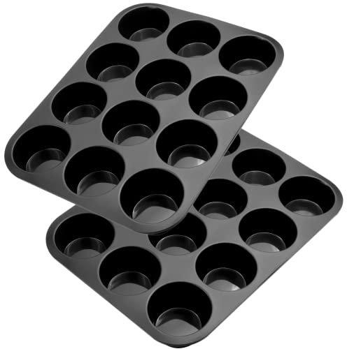 Belmalia 2 Molde para Magdalenas, Silicona, 12 Panecillos, Recubrimiento Antiadherente, Cupcake Brownie Budín Latta de Mollete Muffin Bandeja para Hornear Panecillos Negro