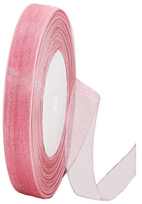 45m Organzaband Rosa 15mm Breit Chiffo Geschenkband,Transparentes Organza Bänder Chiffonband Schleifenband Dekoband Geschenkverpackung Deko Band Tüllband für Weihnachten Hochzeit Taufe Geburtstag