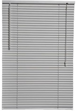 Grey/Silver Plain PVC venetian Blind - Width 75cm x Drop 150cm - 25mm Horizontal Slats - Easy Fit Trimmable fitting with Tilt control Wand Mechanism