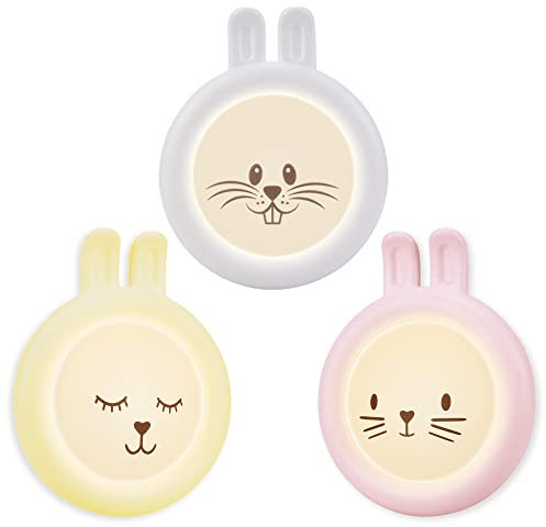 Nachtlicht Steckdose Kinder Motiv Hase, 3 Stück Dämmerungssensor Steckdosenlicht, Stilllicht Baby, Wand LED Orientierungslicht für Flur Treppe Ecke, Kinderzimmer Deko Schlummerleuchten Schlaflicht