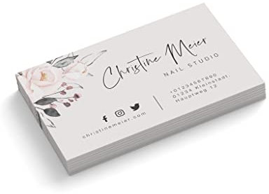 Visitenkarten personalisiert | Nail Studio | 1-seitig | Querformat | Menge + Papier zur Auswahl | selbst gestalten | hochwertiger Druck | 350 g Qualitätsdruck | Nagelstudio | Blumen (100 Stück)