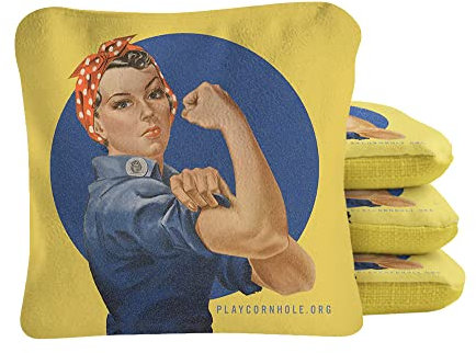 ACA Synergy Pro Professional Cornhole Bags Dual Sided Regulation 6x6 Set of 4 Retro Rosie We Can Do It