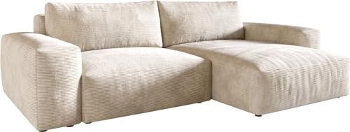 DELIFE Eckcouch Lanzo XL Cord Beige 270x180 cm Recamiere variabel