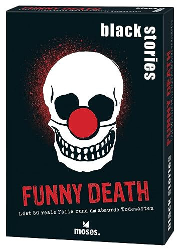 moses. Black Stories Funny Death - 50 Rätsel mit realen Fällen rund um absurde Todesarten, Krimi Kartenspiel mit Spielvariante und Punktechips, Rätselspiel für Jugendliche und Erwachsene