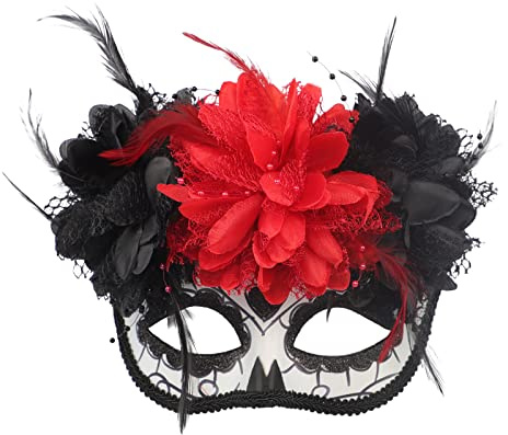 NICEYEA Mexikanische Totenmaske Tag der Toten Maske Augenmaske mit Blume La Catrina Halbmaske Halloween Totenkopfmaske Mexikanische Maske Kostüm Halloween Kostüm Accessoire