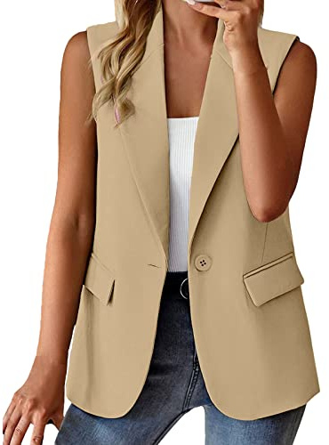 Gilet da donna senza maniche, elegante, tinta unita, corto, canotta con tasca, giacca estiva, slim fit, business, giacca solida/stampa, cardigan da donna, gilet sportivo