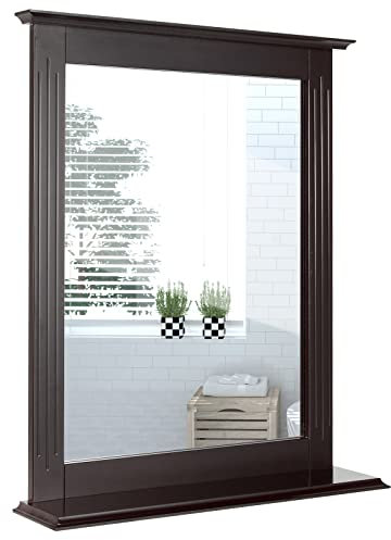 COSTWAY Badezimmerspiegel mit Ablage, Badspiegel Rechteckig, 68,5 x 57 x 12 cm, Wandspiegel, Hängespiegel Braun, Spiegel Badezimmer