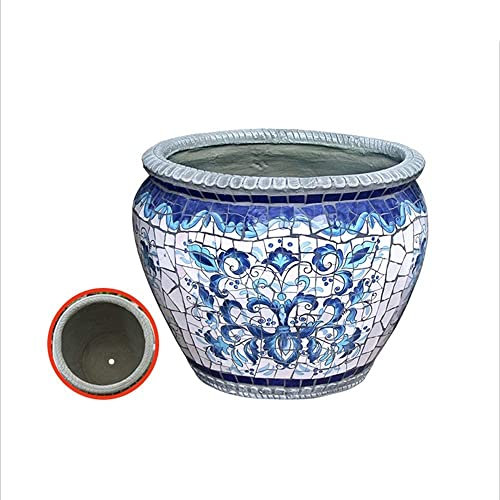 Handbemaltes Keramikmosaik für den Innenhof, großer Blumentopf, Villa, Outdoor, Gartendekoration, Blumentopf, Korridor, Gang, Landschaft, Behälter, Vase, Zuhause, Balkon, Terrasse, klassische Töpfe (C