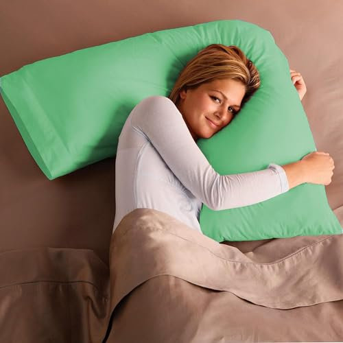 Adam Home V Pillow with Sage Green Pillowcase Extra Filled Hollow Fiber for Neck Support, Orthopedic, Maternity Pregnancy & Nursing Super Soft & Comfortable V shaped Pillow with Pillowcase