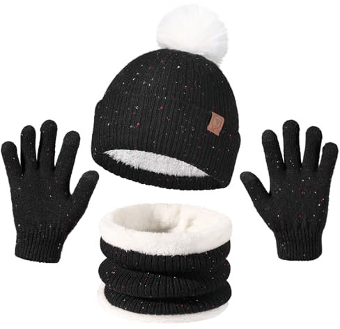 OZERO Kinder Wintermütze Handschuhe Schal Set - Warmes Fleece 3-teiliges Set für Jungen & Mädchen, Weiche Beanie mit Fäustlingen & Halstuch gegen Kälte - Für Kindergarten & Outdoor
