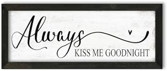 YPY Schild Always Kiss Me Goodnight: Schallabsorbierendes Gemälde, Wandkunst, Wanddekoration, Bauernhaus-Dekoration für Zuhause, Wohnzimmer, Schlafzimmer, Bibelvers, 15,2 x 36,8 cm