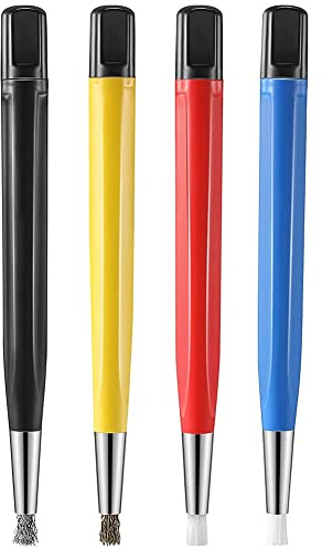 Iunipusy 4-teiliges Set Glasfaserstift Rost- und Schmutzentfernung Werkzeug - für Auto, Uhren und Schmuck mit Glasfaser, Messing, Stahl und Nylonbürsten