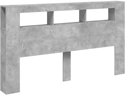 vidaXL Tête de Lit à LED, Panneau avec Rangement, Accessoire de Lit, Tête de Cadre de Lit Chambre, Gris Béton 180x18,5x103,5cm Bois d'Ingénierie