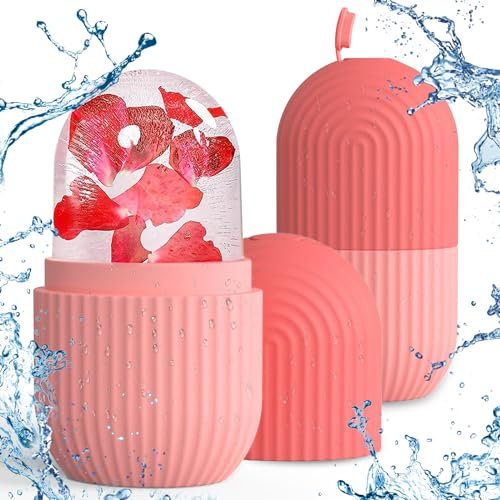 2 Stück Ice Roller, Eiswürfel Gesicht, Facial Eisroller, Silikon Eis Gesichtsroller, Ice Face Roller for Face, Eis Roller für Anti-Aging Falten Straffen Dunkle Ringe Reduzieren (Rosa Streifen)