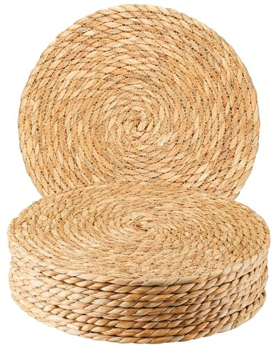 Set di 10 tovagliette rotonde intrecciate da 30,5 cm, in rattan bohémien, tovagliette in giacinto d'acqua naturale, tovagliette rustiche in vimini intrecciato, per tavolo da pranzo, casa, matrimoni