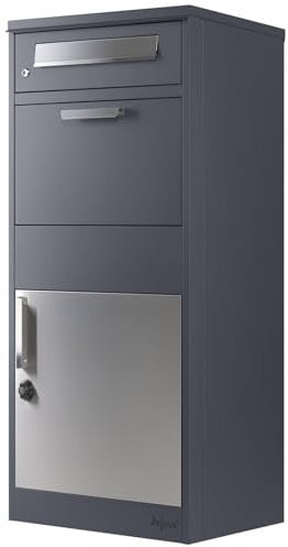 Zelsius Boîte aux Lettres avec Compartiment pour Paquet | RAL9007 Anthracite | Acier galvanisé revêtu par poudrage avec éléments en Acier INOX | Dispositif Anti-Retour intégré | Montage au Sol