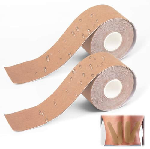 2 Piezas Cintas Kinesiologicas, 5m X 5cm Esparadrapo Deportivo Duradero, Kinesiology Tape Agradable Piel, Pre Tape Impermeable, Tiras Fisioterapia para Hombro, Espalda, Rodilla, Codo y Cuello