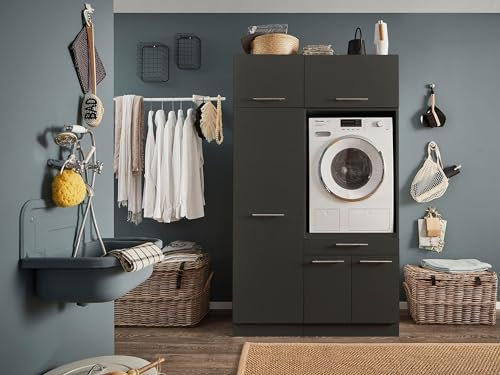 möbelando Waschmaschinenumbauschrank >LAUNDREEZY< in anthrazit - 117,5x200x67,5 (BxHxT)